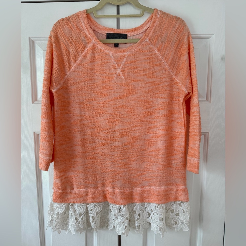 Anthropologie Orange Lace Hem Blouse